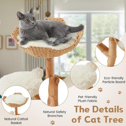 Luxury Wooden Modern Cat Tree House Tower with Scratching Post for Indoor Cats
