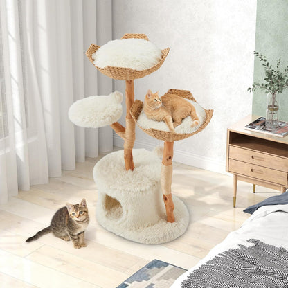 Luxury Wooden Modern Cat Tree House Tower with Scratching Post for Indoor Cats