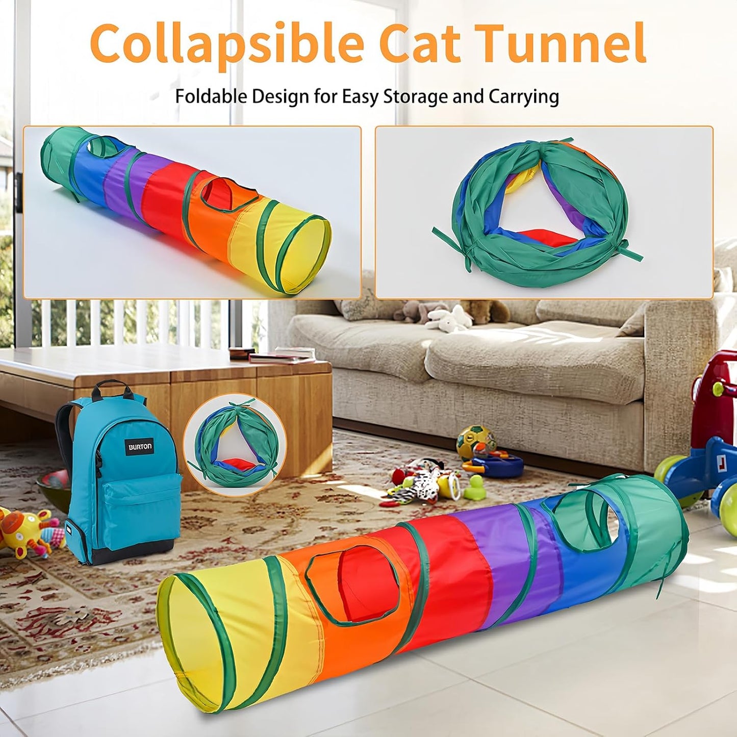 Collapsible Pop-Up Rainbow Tunnel Toy for Cats, Puppies, Rabbits Among others