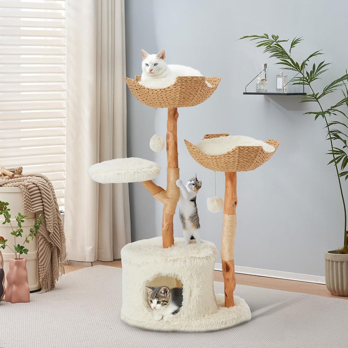 Luxury Wooden Modern Cat Tree House Tower with Scratching Post for Indoor Cats