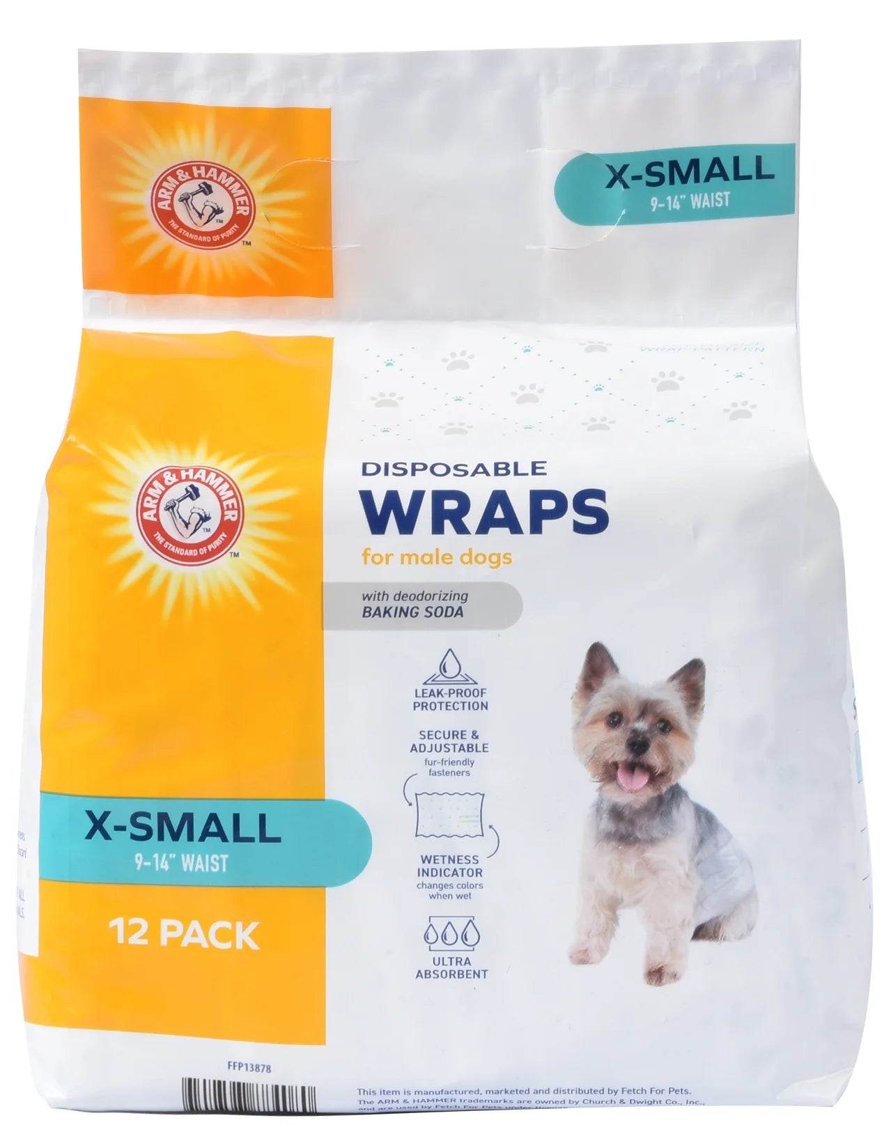 Male Dog Wraps, X-Small 12Ct | Super Absorbent with Baking Soda for Odor Control