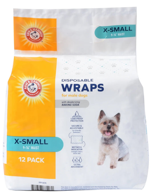 Male Dog Wraps, X-Small 12Ct | Super Absorbent with Baking Soda for Odor Control