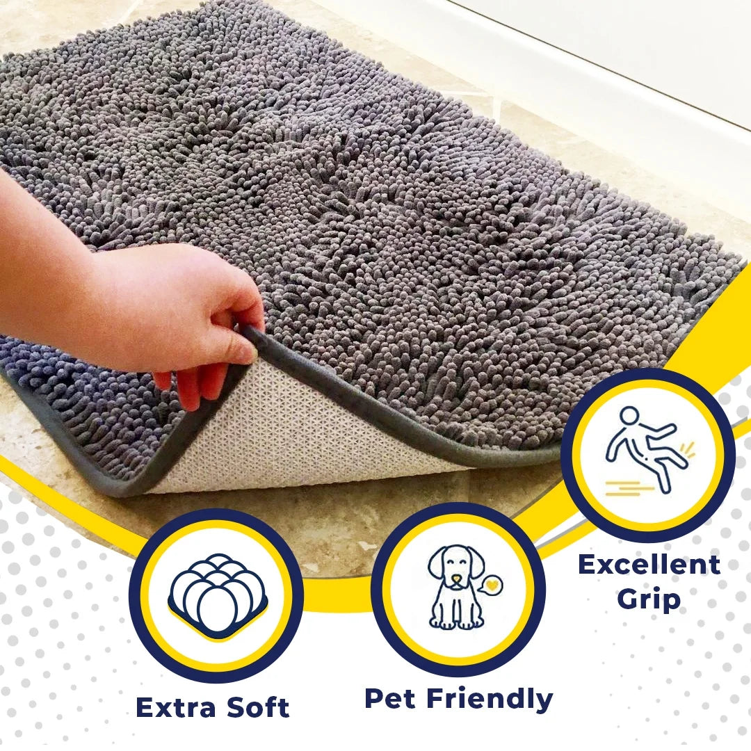 ® AS-SEEN-ON-TV Highly Absorbent Microfiber Door Mat and Pet Rug, Non Slip Thick Washable Area and Bath Mat Soft Chenille for Kitchen Bathroom Bedroom Indoor and Outdoor - Grey Large 35"X24"