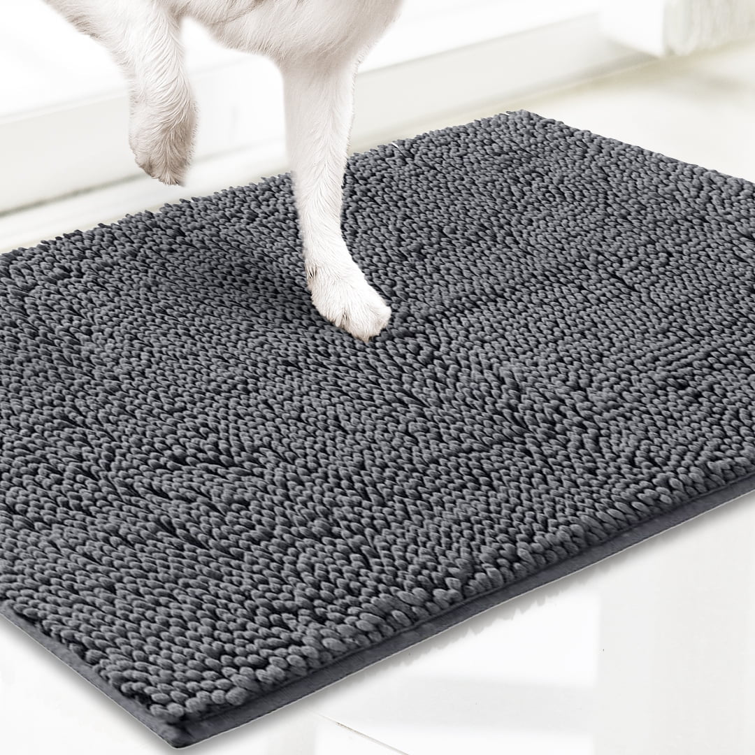 ® AS-SEEN-ON-TV Highly Absorbent Microfiber Door Mat and Pet Rug, Non Slip Thick Washable Area and Bath Mat Soft Chenille for Kitchen Bathroom Bedroom Indoor and Outdoor - Grey Large 35"X24"
