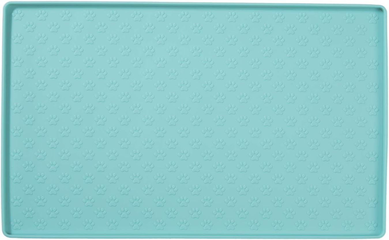 Feeding Mat, Non Slip Silicone Waterproof Pet Bowl Pad,Raised Outer Border,Perfectly Stop Food Spills and Water Messes Out to Floor for Puppy,Cat and Medium Dogs (18.9"X11.8", Mint Green)