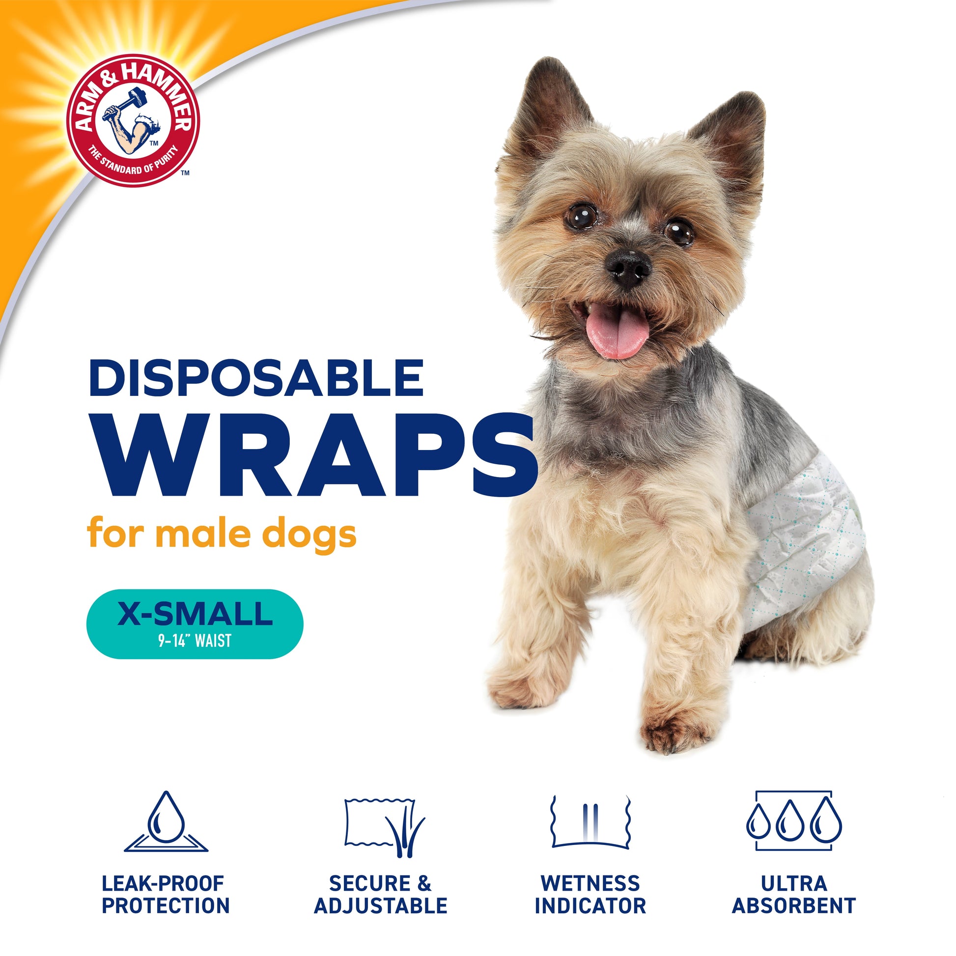 Male Dog Wraps, X-Small 12Ct | Super Absorbent with Baking Soda for Odor Control