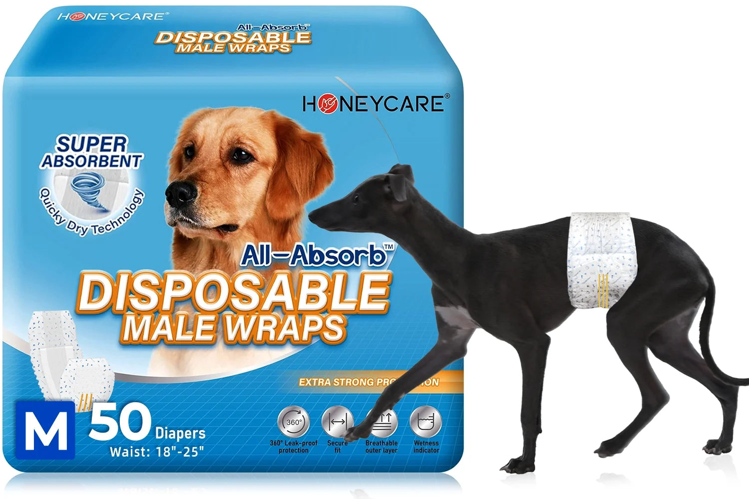 All-Absorb A25 Disposable Male Dog Wrap, 50 Count, Medium, Super Absorbent, Breathable