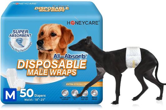 All-Absorb A25 Disposable Male Dog Wrap, 50 Count, Medium, Super Absorbent, Breathable