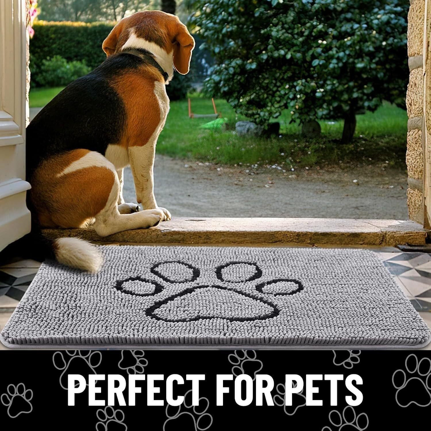 Dog Door Mat for Muddy Paws - Absorbent Chenille, Non-Slip, Washable, 24X16 Inch