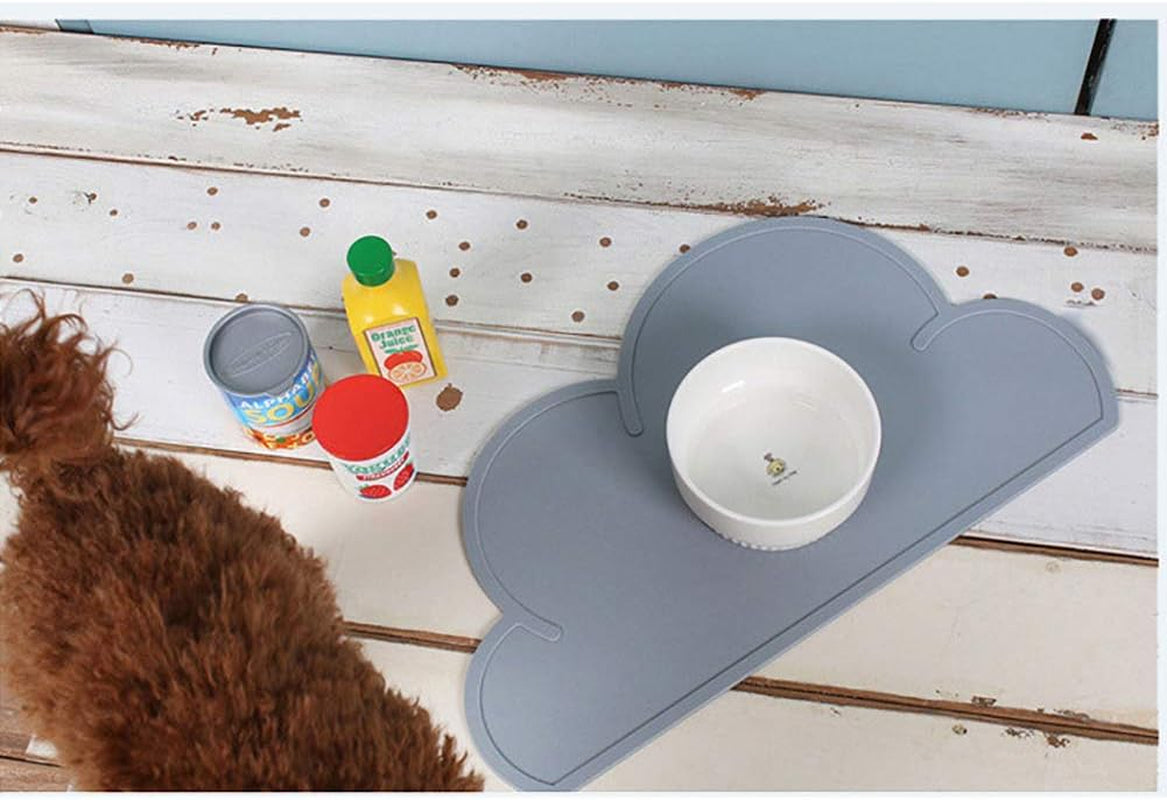 Premium Silicone anti Slip Waterproof Cat & Dog Food Mat with High Lips - Pet Food Tray for Cats, Dogs & Other Pets (Grey)