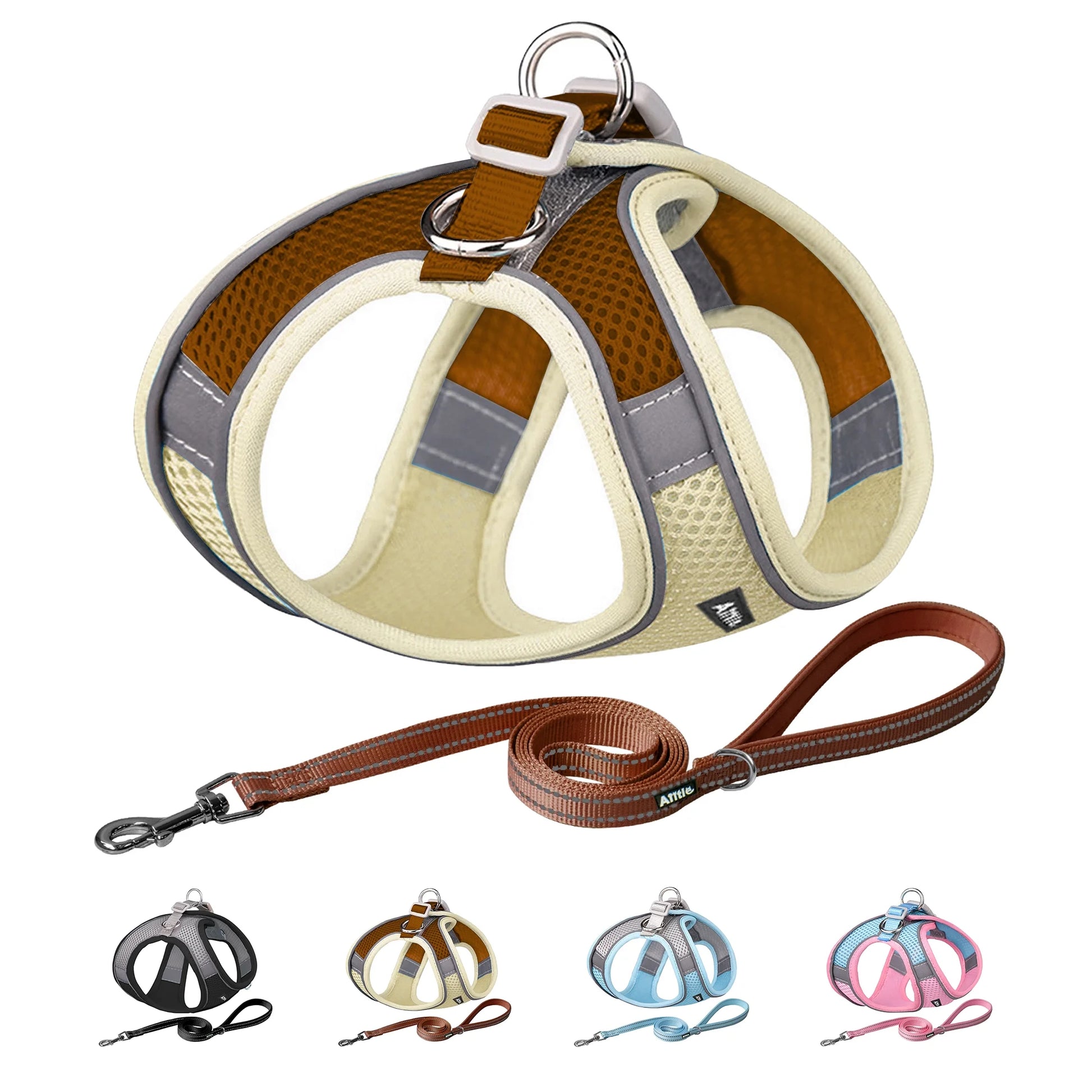 Step in Dog Harness and Leash Set - Dog Vest Harness with Super Breathable Mesh, Reflective No Pull Pet Harness for Outdoor Walking, Training for Extra Small Dogs, Cats Beige XXXS