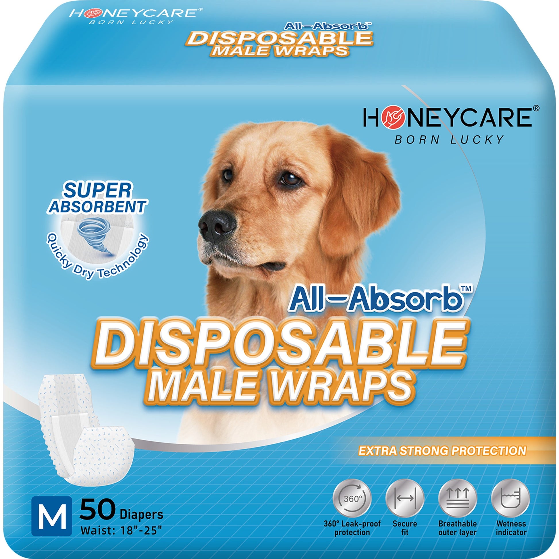 All-Absorb A25 Disposable Male Dog Wrap, 50 Count, Medium, Super Absorbent, Breathable